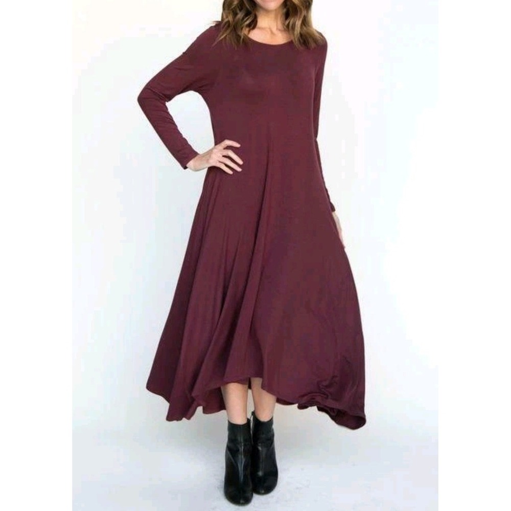 Agnes &‎ Dora Earhart Dress Burgundy Wine Long Sleeve Midi Sz XL/XXL